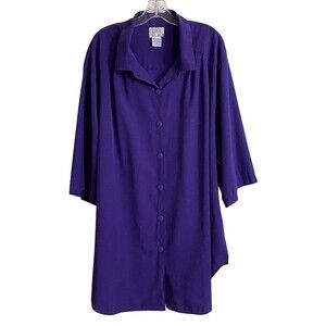 CST Studio Womens Tunic 4X Purple Button Up 3/4 Sleeve Lagenlook Layering Flowy